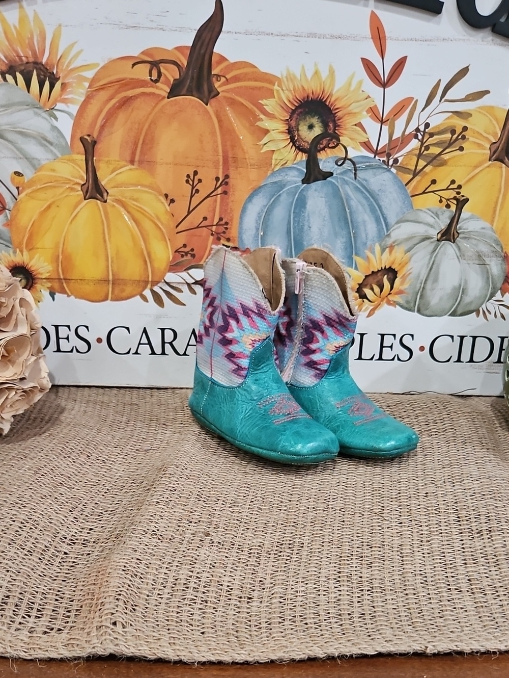 Roper Cowbabies Turquoise Patterned Kids Cowboy Boots Sz 3 Baby 👢